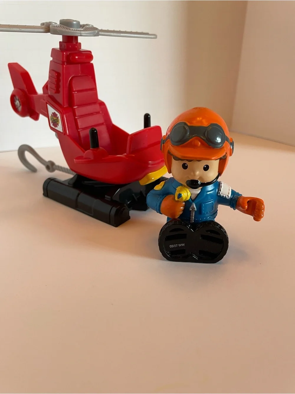 Fisher-Price Red Helicopter with Orange-Helmet Pilot